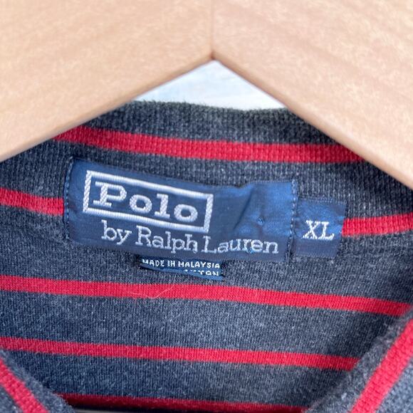 POLO Ralph Lauren Long Sleeve Waffle Knit Polo Shirt Gray Red Stripe Mens XL - Picture 5 of 5